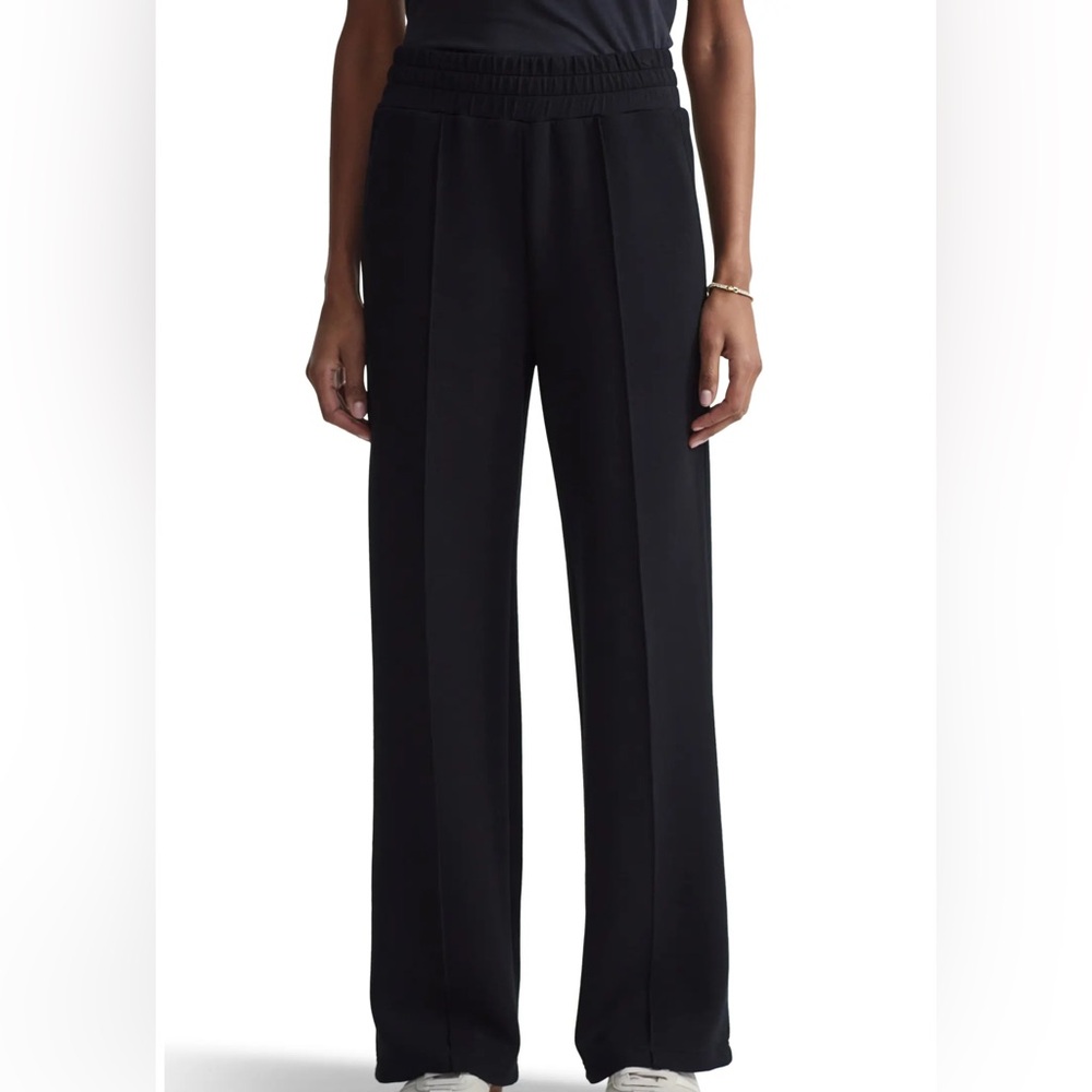 Varley DoubleSoft Knit Wide Leg 30" Track Sweat Pleated Pants Black Medium